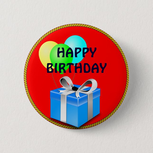 BIRTHDAY gift and balloons Pinback Button (Front)