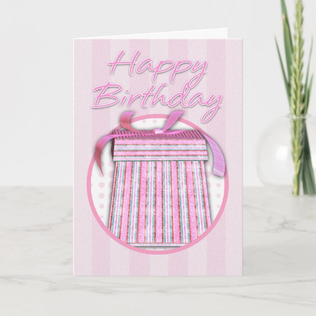 Birthday Gift Box - Pink - Happy Birthday Card (Front)