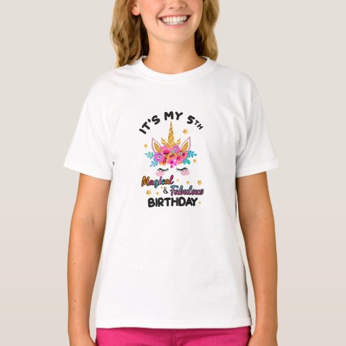 Birthday Gift For 5 Years Girl Its My 5th Magical T_Shirt