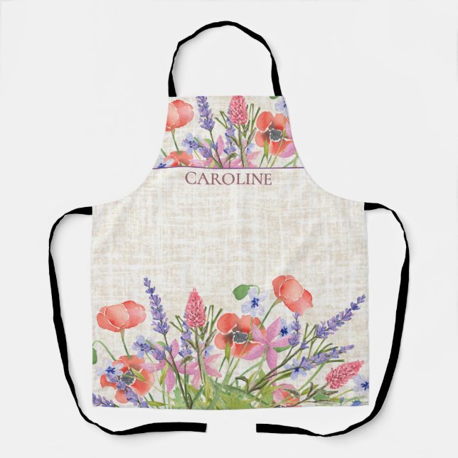 Birthday Gift for Aunt Watercolor Flowers Linen Apron (Front)