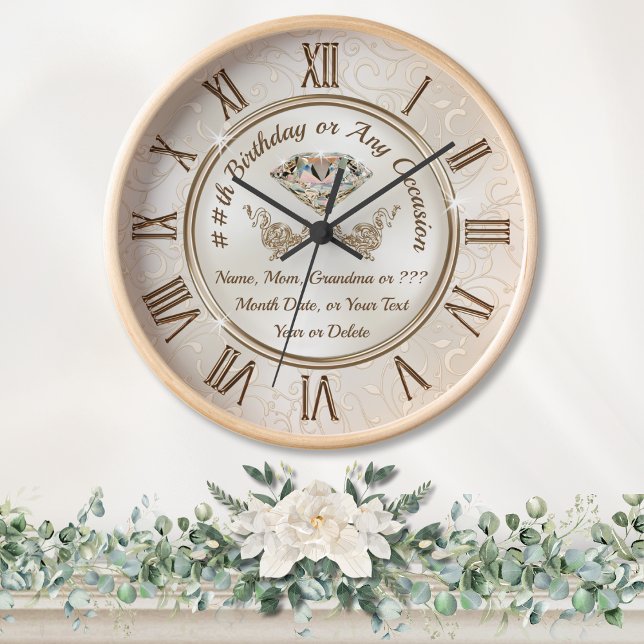 Birthday Gift for Elderly Woman who has Everything Clock (60th birthday gifts for mom from daughter. Diamond Clock.  Personalised gifts for 70th birthday. 60)