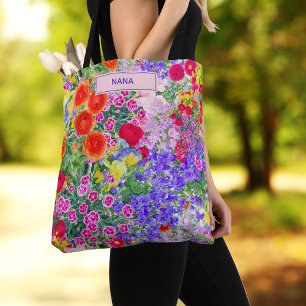 Birthday Gift for Nana Colorful Watercolor Flowers Tote Bag