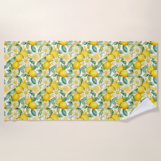 Birthday Gift | Lemon and Daisy Seamless Beach Towel (Front)