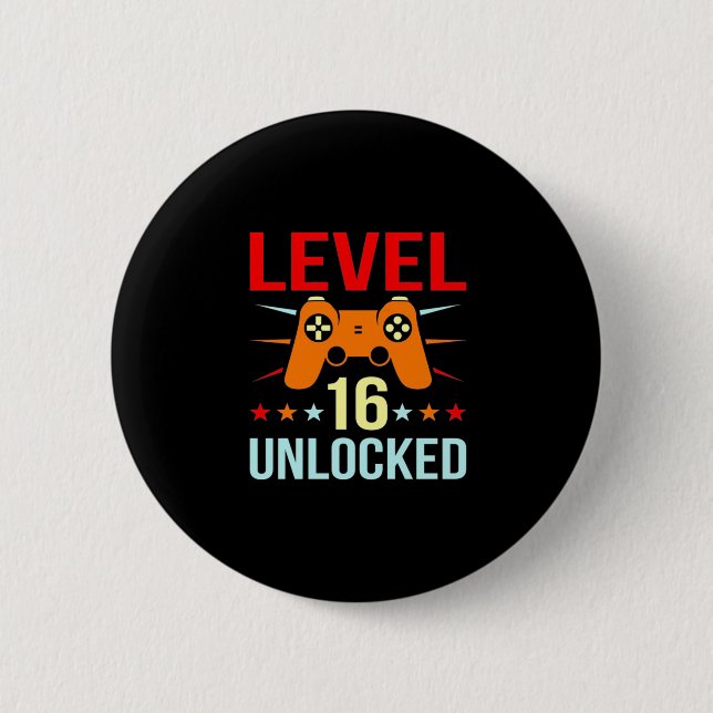 Birthday Gift | Level 16 Unlocked Gamer Button (Front)