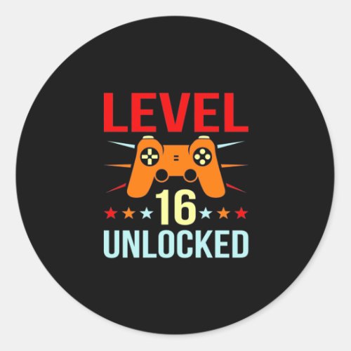 Birthday Gift  Level 16 Unlocked Gamer Classic Round Sticker