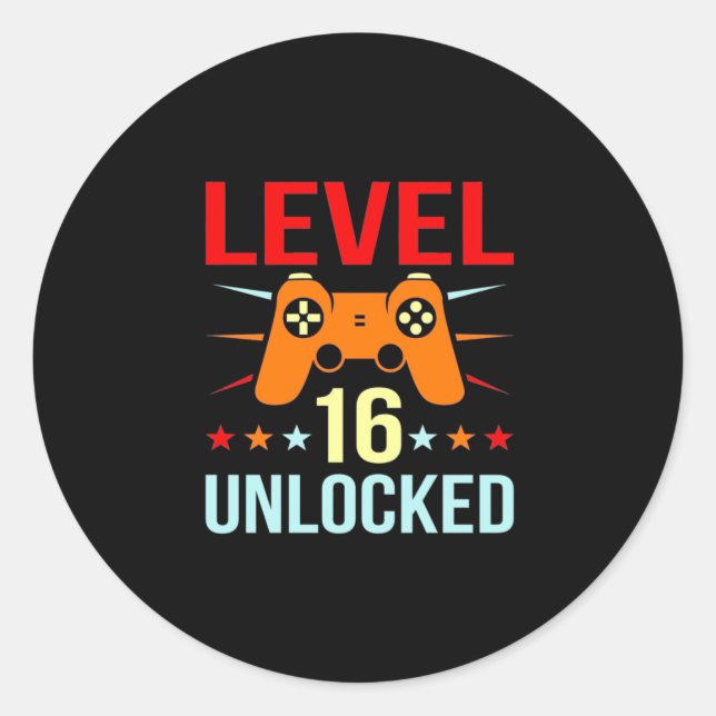 Birthday Gift | Level 16 Unlocked Gamer Classic Round Sticker (Front)