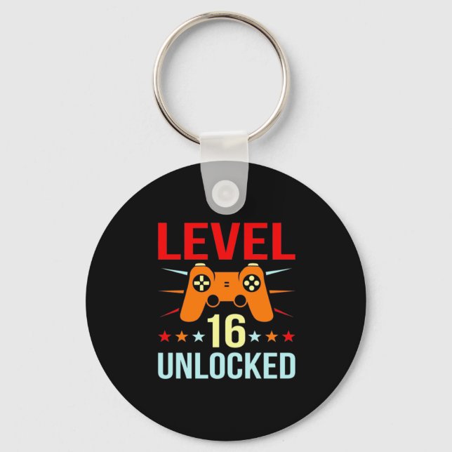 Birthday Gift | Level 16 Unlocked Gamer Keychain (Front)