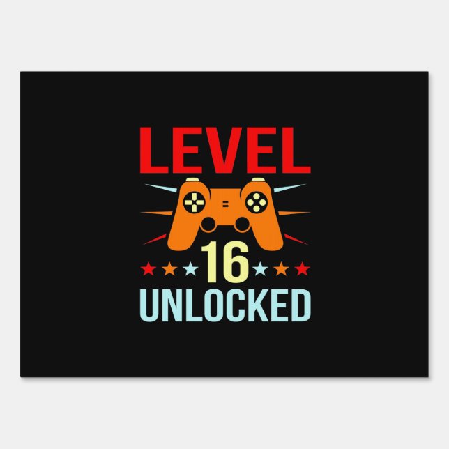 Birthday Gift | Level 16 Unlocked Gamer Sign (Front)