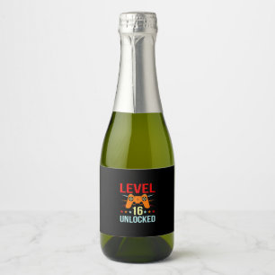 Birthday Gift Level 16 Unlocked Gamer Sparkling Wine Label