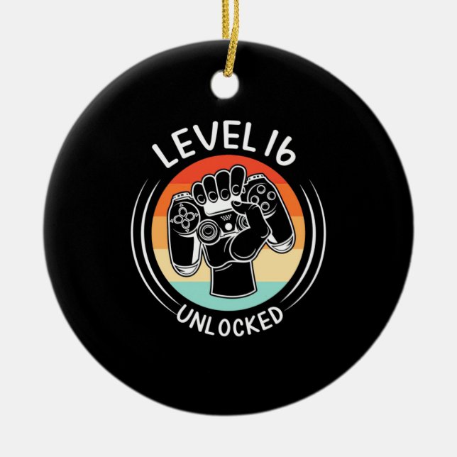 Birthday Gift | Level 16th Birthday Unlocked Ceramic Ornament (Front)