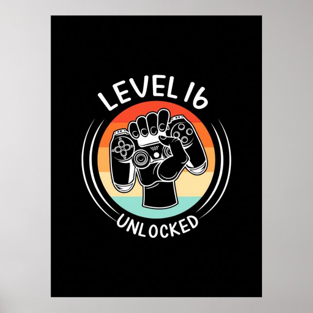 Birthday Gift | Level 16th Birthday Unlocked Poster (Front)