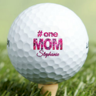 Birthday Gift #One MOM Pink Floral Personalized Golf Balls
