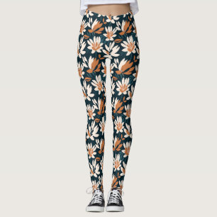 Birthday Gift   Orange and White Floral Leggings