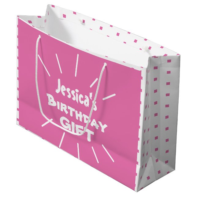 Birthday Gift PINK Personalized Gift Bag (Front Angled)