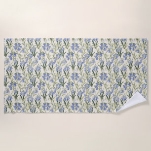 Birthday Gift Seamless Blue Flower and Green Leaf Beach Towel
