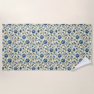 Birthday Gift Seamless Blue Flower and Leaf Beach Towel