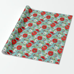 Birthday Gift Seamless Red and White Poppy Wrapping Paper
