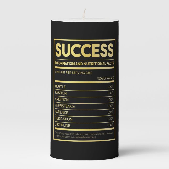 Birthday Gift Success Nutritional Facts Pillar Candle (Front)