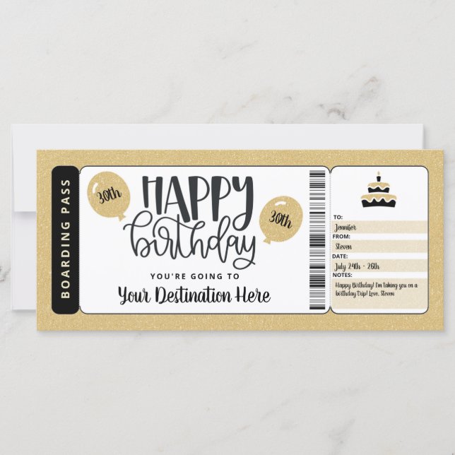 Birthday Gift Surprise Trip Boarding Pass Voucher (Front)