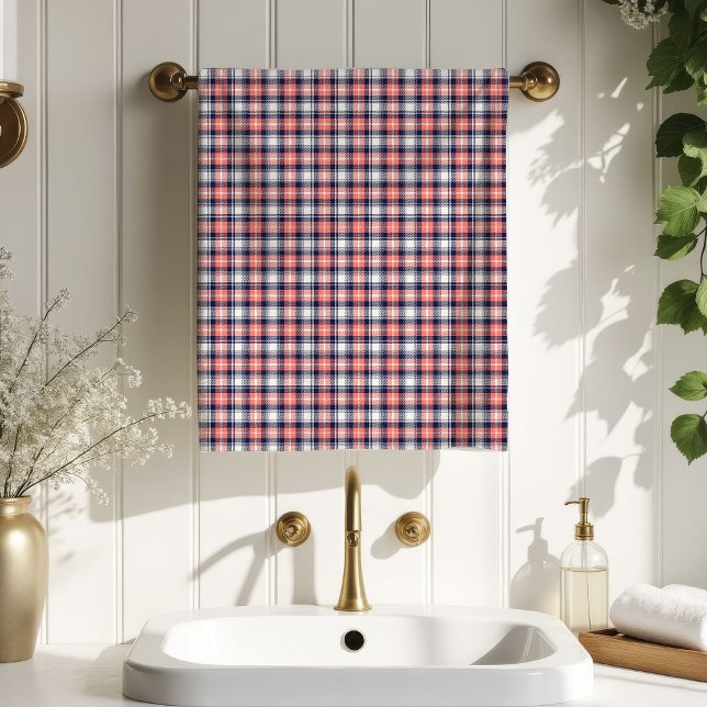 Birthday Gift Towel Coral Navy Plaid for Home (Birthday Gift Towel Coral Navy Plaid for Home)