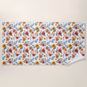 Birthday Gift Vibrant Floral In Watercolor Style Beach Towel