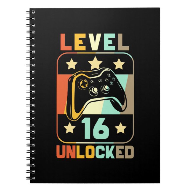 Birthday Gift | Vintage Level 16 Unlocked Notebook (Front)
