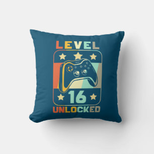 Birthday Gift Vintage Level 16 Unlocked Throw Pillow