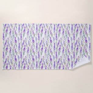 Birthday Gift Watercolor Lavender Flowers Seamle Beach Towel