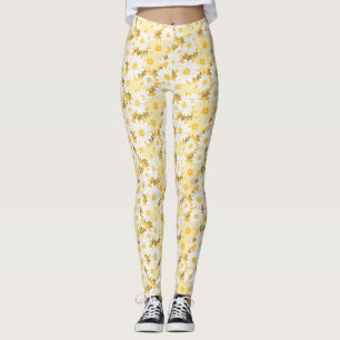 Birthday Gift   White and Yellow Daisy Leggings