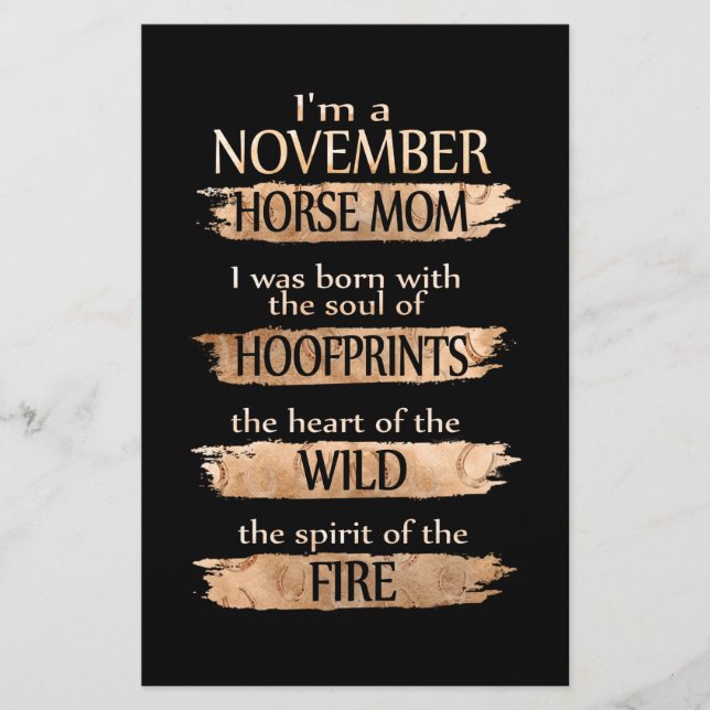 Birthday Gifts | I'm A November Horse Mom Stationery (Front)