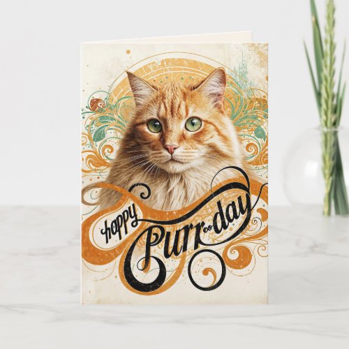 Birthday Ginger Cat Abstract Card
