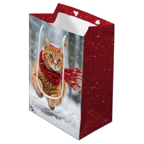 Birthday Ginger Cat In Snowflakes Medium Gift Bag