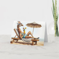 Birthday Giraffe Drinking a Beach Cocktail