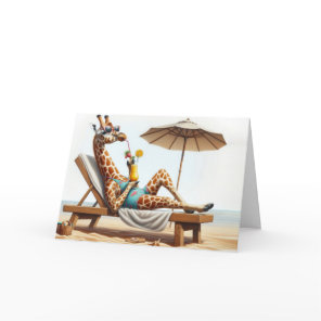 Birthday Giraffe Drinking a Beach Cocktail Card