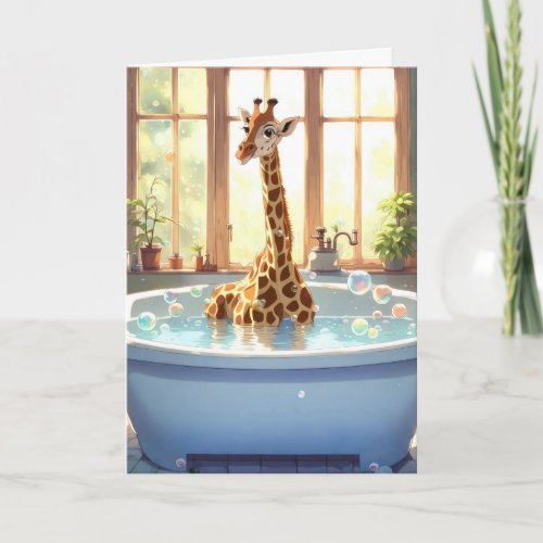 Birthday Giraffe In Bubble Bath Card