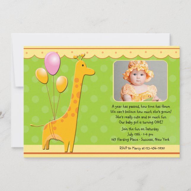 Birthday Giraffe Photo Invitation (Front)
