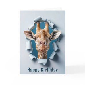 Birthday Giraffe Poking Through a Paper Hole Card