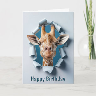 Birthday Giraffe Poking Through a Paper Hole Card