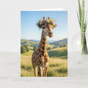 Birthday Giraffe with Floral Crown Card