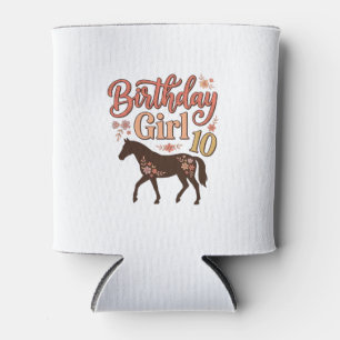 Birthday Girl 10 Horse Floral Vector Design_1 Can Cooler