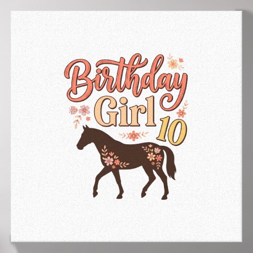 Birthday Girl 10 Horse Floral Vector Design_1 Canvas Photo Tile