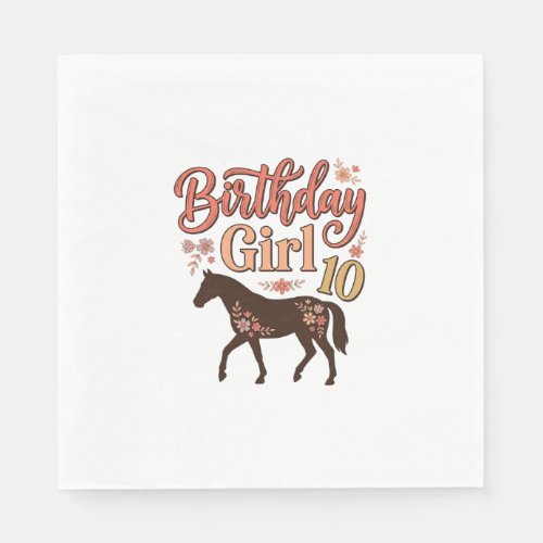 Birthday Girl 10 Horse Floral Vector Design_1 Napkins
