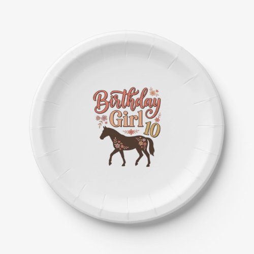 Birthday Girl 10 Horse Floral Vector Design_1 Paper Plates