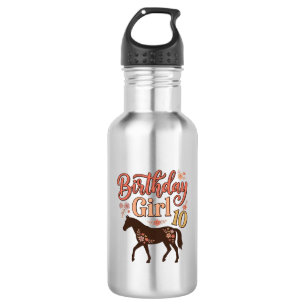Birthday Girl 10 Horse Floral Vector Design_1 Stainless Steel Water Bottle