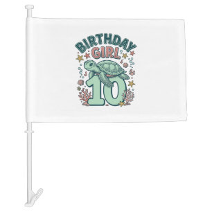 Birthday Girl 10 Sea Turtle Vintage Engraving Desi Car Flag