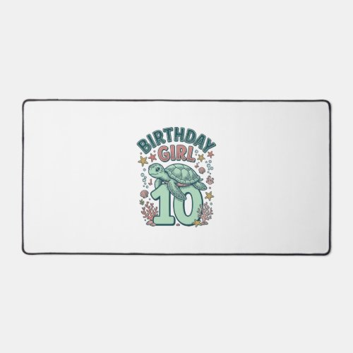 Birthday Girl 10 Sea Turtle Vintage Engraving Desi Desk Mat