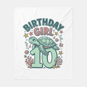 Birthday Girl 10 Sea Turtle Vintage Engraving Desi Fleece Blanket