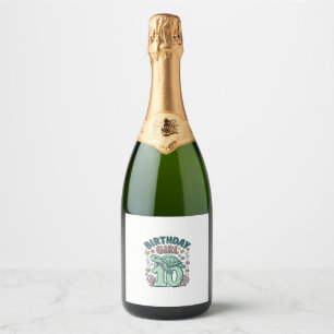 Birthday Girl 10 Sea Turtle Vintage Engraving Desi Sparkling Wine Label