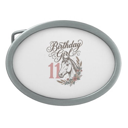 Birthday Girl 11 Horse Floral Vintage Shirt Design Belt Buckle