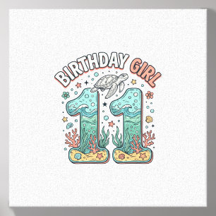Birthday Girl 11 Sea Turtle Ocean Party Design_1 Canvas Photo Tile
